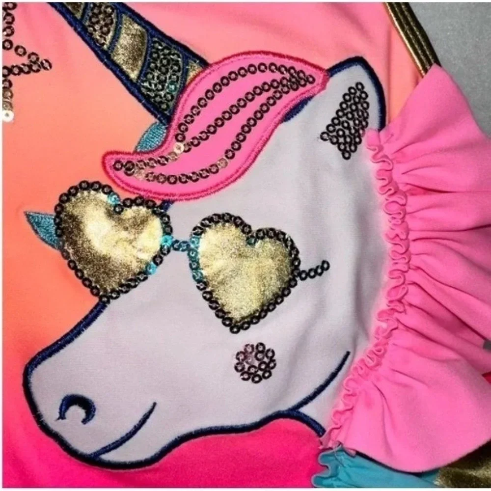 Flapdoodles Size 2T Little Girls 2 Piece Unicorn‎ Swimsuit Pink Sherbert NWT